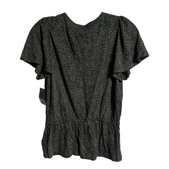 Lucky Brand Green Leopard Print V-Neck Top Womens Small Lightweight Sheer - Picture 2 of 8